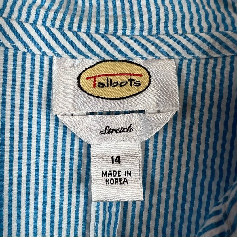 TALBOTS Seersucker Blazer Pin Stripe in White and Turquoise Size 14 - Picture 8 of 9